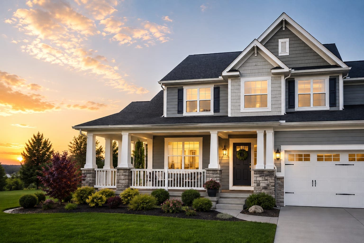 Casa residencial nos Estados Unidos ao entardecer